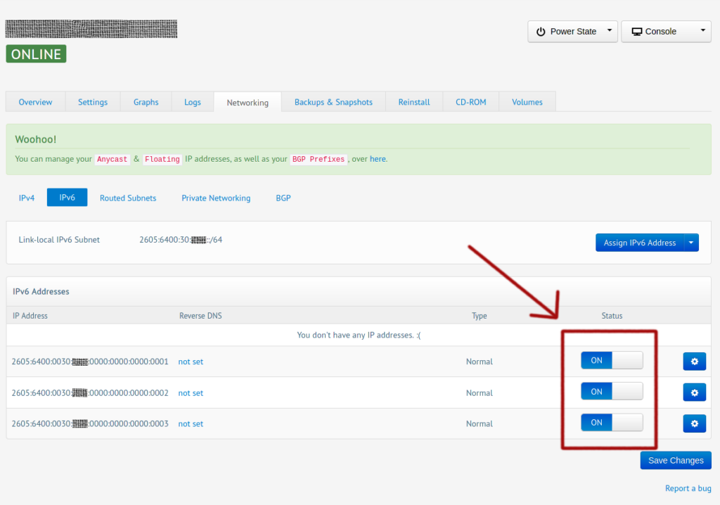 Switch on IPv6 status