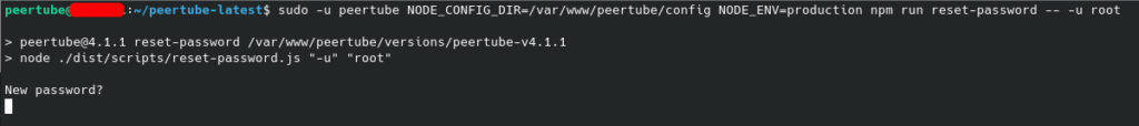 Reset root password for Peertube 1