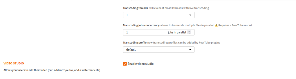 How to enable Studio feature in Peertube 1